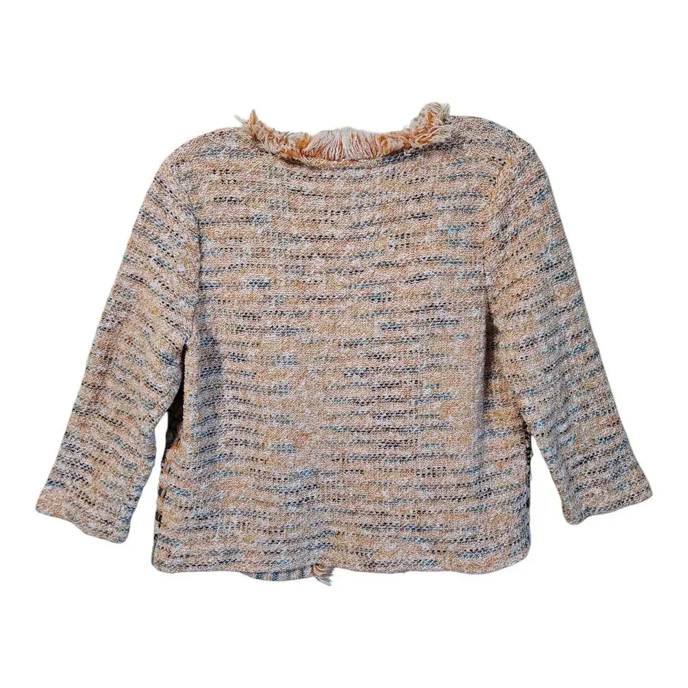 CHICO'S 1 Women's 8 10 Bonnie Cardigan Sweater Fringle Textured Tweed Open 40